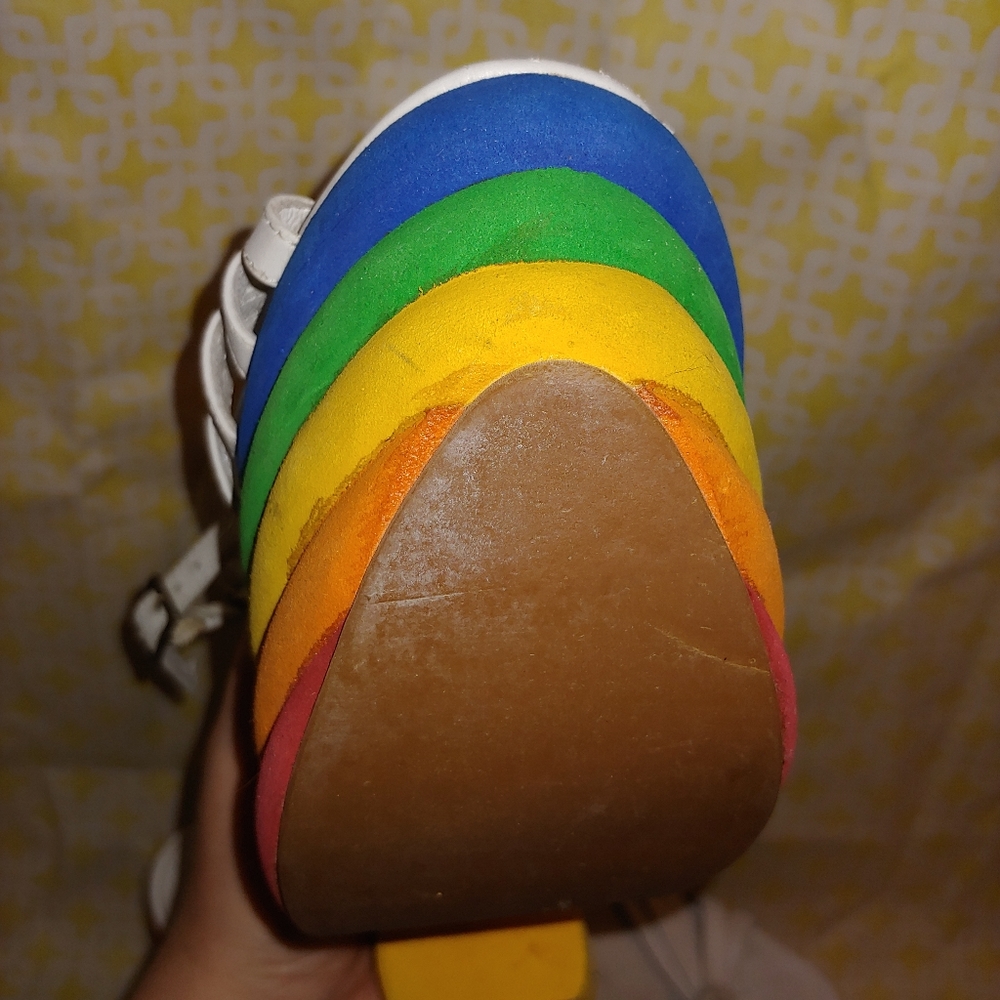 Jeffrey Campbell White Strappy Rainbow Platform Sandals - Picture 13 of 16